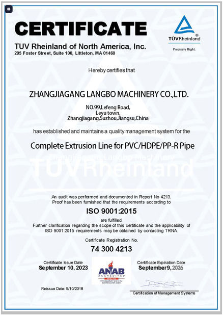 Chine Zhangjiagang Langbo Machinery Co. Ltd. certifications