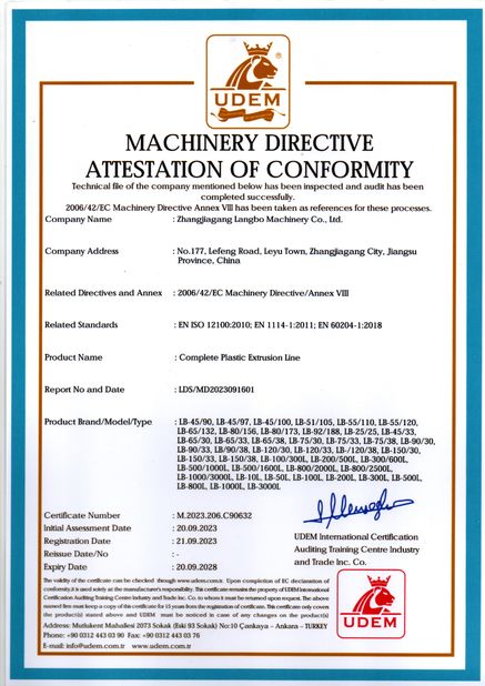 Chine Zhangjiagang Langbo Machinery Co. Ltd. certifications