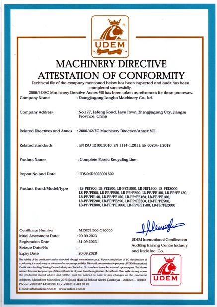Chine Zhangjiagang Langbo Machinery Co. Ltd. certifications